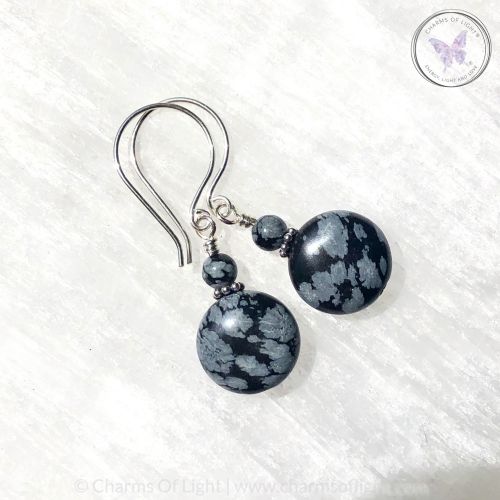 Snowflake Obsidian Coin Earrings